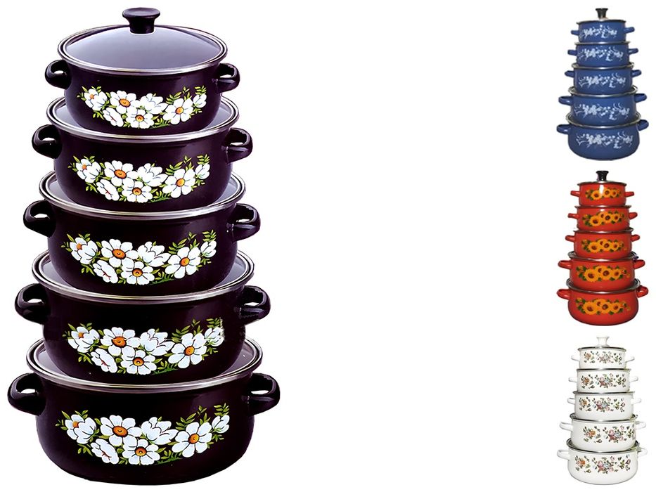 Набор эмалированных кастрюль, 10 предметов