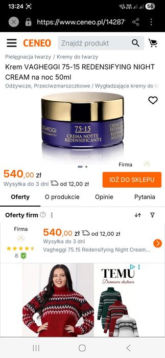 Vagheggi75-15  Redensifying Night creamVagheggi 75.15 Krem