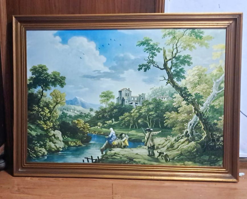 Quadro Vintage Paisagem Clássica 70x41 cm – Moldura Madeira c/ Vidro