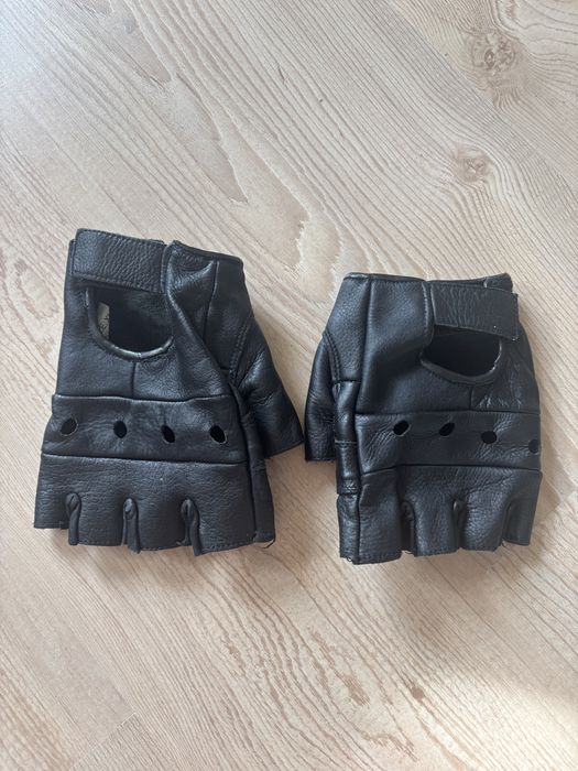 Czarne skorzane meskie rekawiczki bez palcow xl