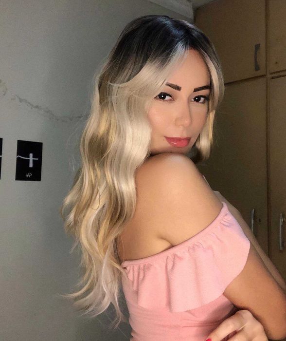 Peruka blond fale odrost słoneczne refleksy NATURALNY wgląd włosy wig