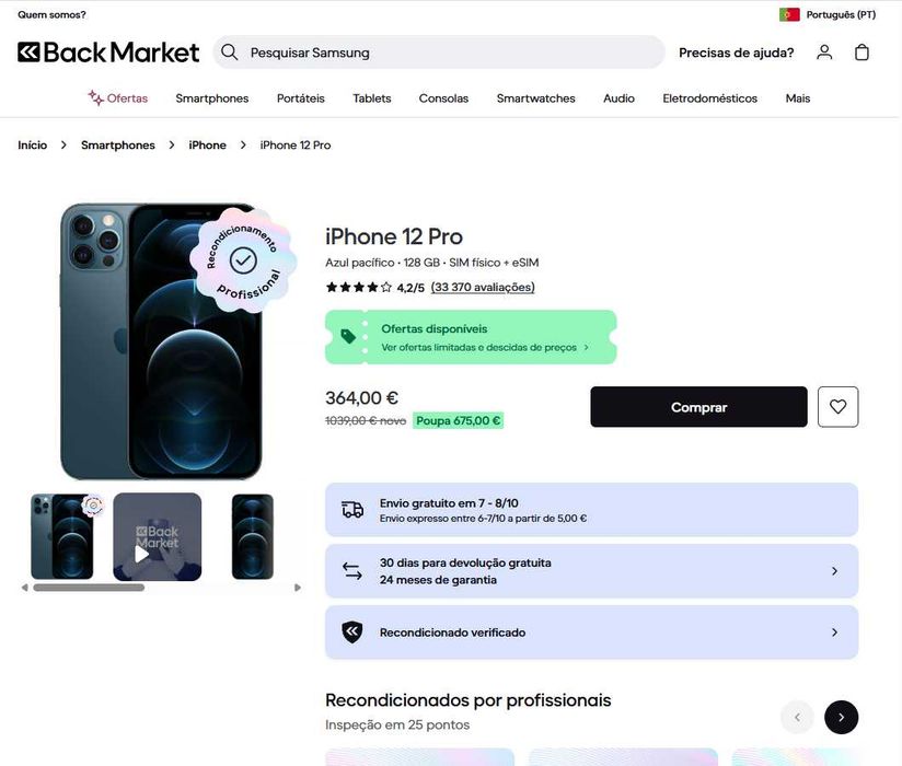 iPhone 12 Pro 128 GB como Novo (Garantia de 6 Meses)