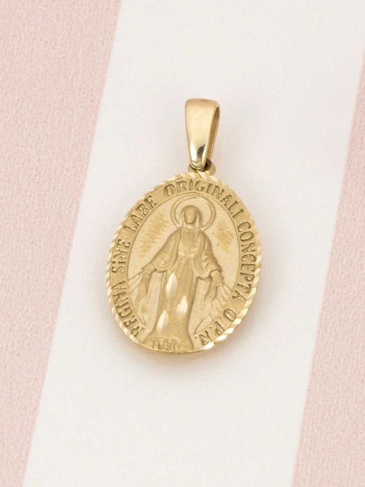 Złota zawieszka szkaplerz Matka Boska, cudowny medalik 585