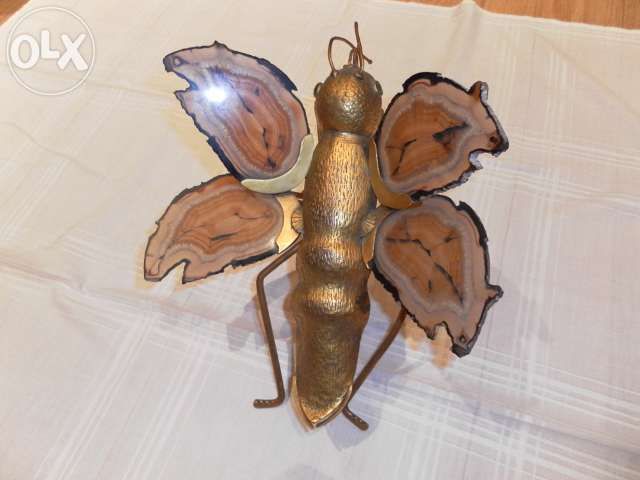 Mosca de metal c/ pedras Ágata (peça rara, feita à mão)