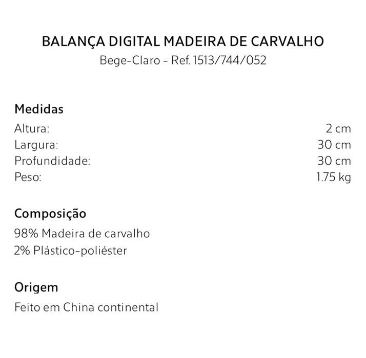 Balança Digital Madeira De Carvalho Zara Home NOVO