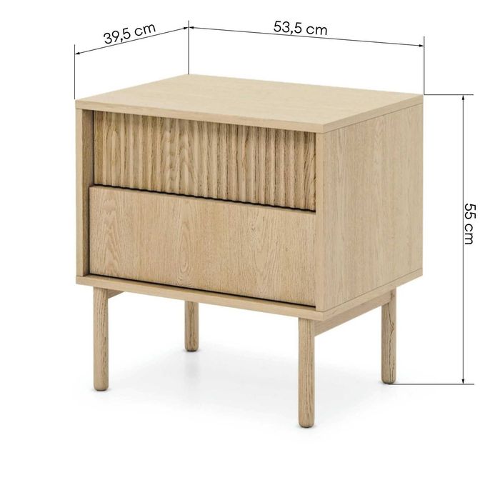 ZZ2244 - Tavo, Stolik nocny z szufladami, Dąb Cremona, ryflowany