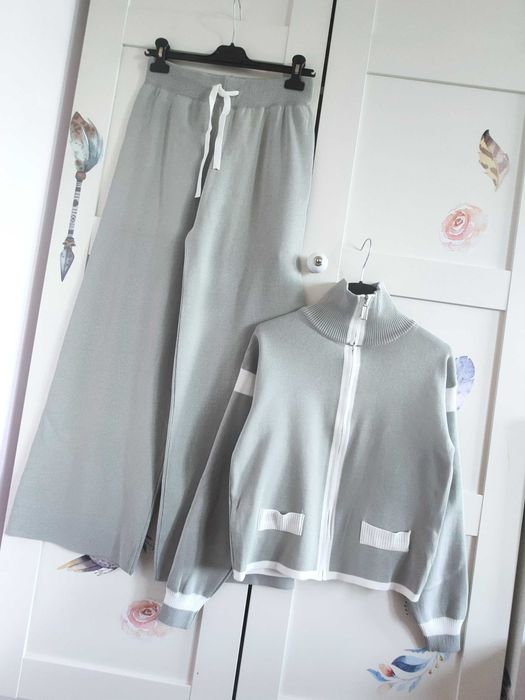 Dzianinowe spodnie wide leg dresy wiskoza