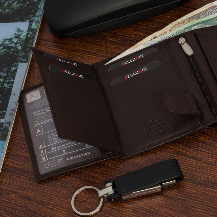 duży portfel portfel męski skórzany bellugio - czekoladowy brąz