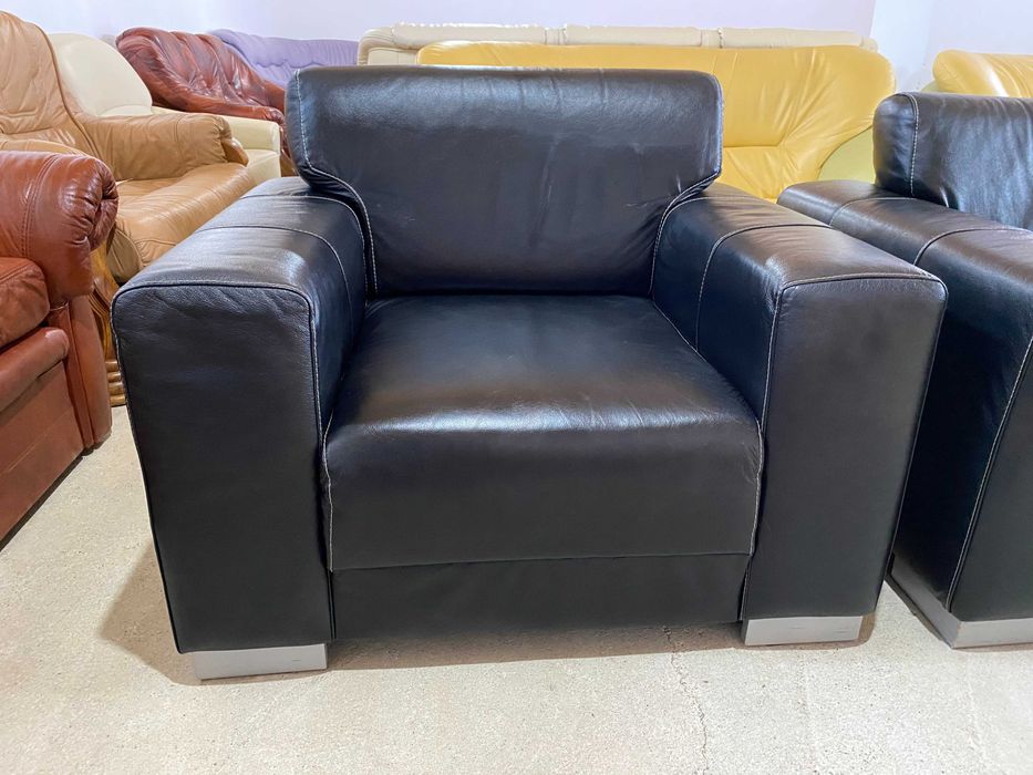 Шкіряний розкладний диван+крісло з натуральноі шкіри