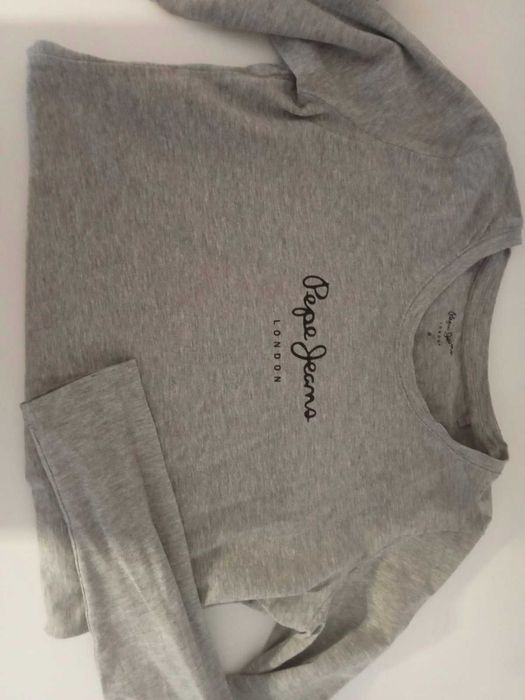 Pepe Jeans T shirt długi rękaw damski szary z logiem rozmiar M