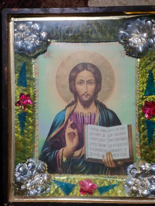 Вінчальна пара з образами в кіоті із дерева під склом старовинна