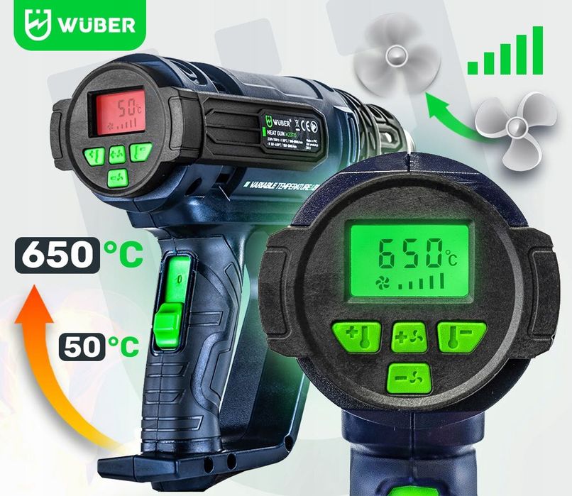 Opalarka Elektryczna 2 Biegi Regulacja Lcd Mocna 2000w+5 Dysz+Szpachla