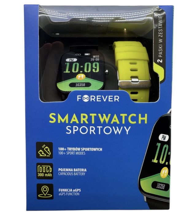 NA LEWARA zegarek Forever SW-118, sportowy smartwatch, 2 paski, NOWY