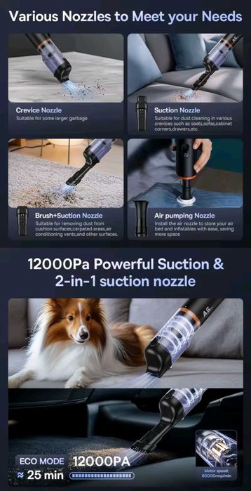 Пилосос Baseus A5 Air Car 12000Pa 2-в-1: портативний пилосос + надув