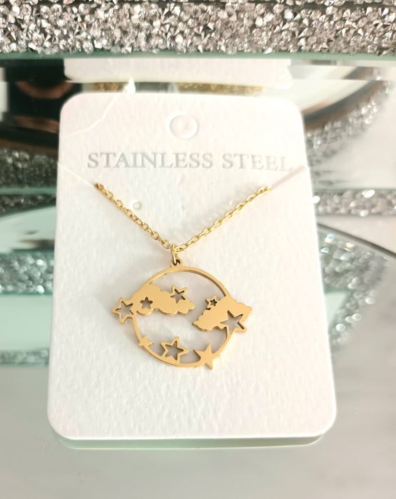 Naszyjnik Złoty Chmurki Gwiazdki Boski Stal Chirurgiczna