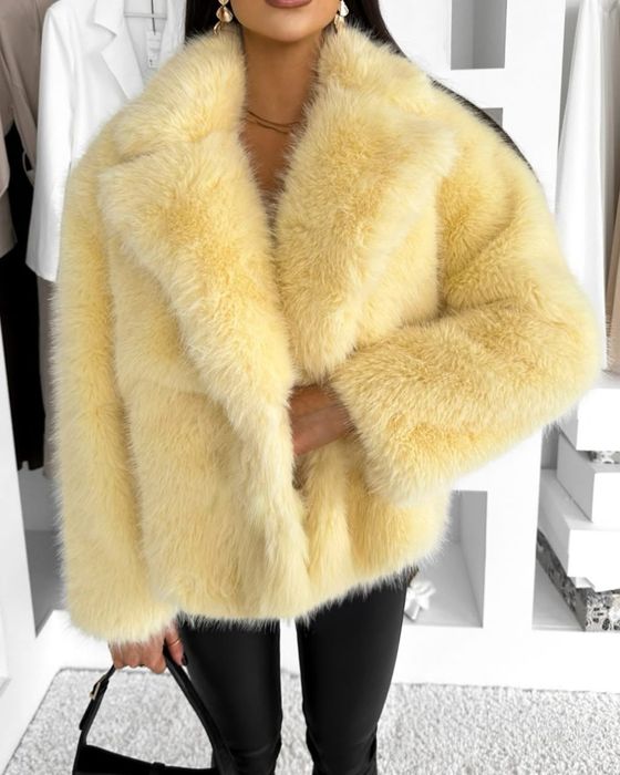 Шуба з еко хутра під песець вершкове масло  яскрава тренд 2026