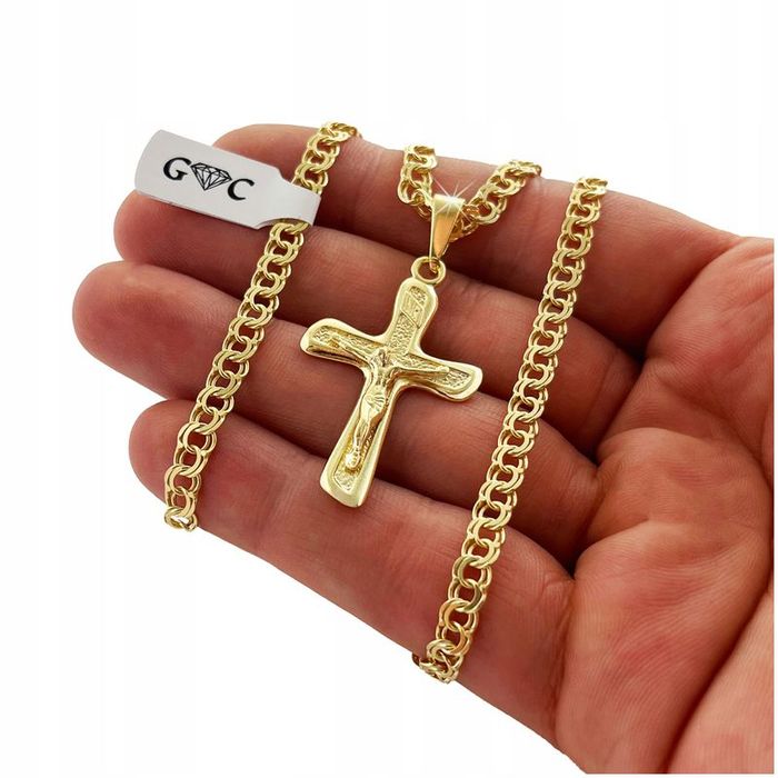 Elegancki Męski Złoty Łańcuszek Garibaldi 50cm/4,5mm + Krzyżyk Srebro