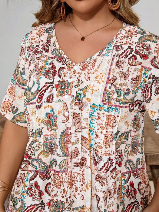 Sukienka Letnia Rozkloszowana Z Dekoltem V Maxi Paisley Shein 3Xl 46