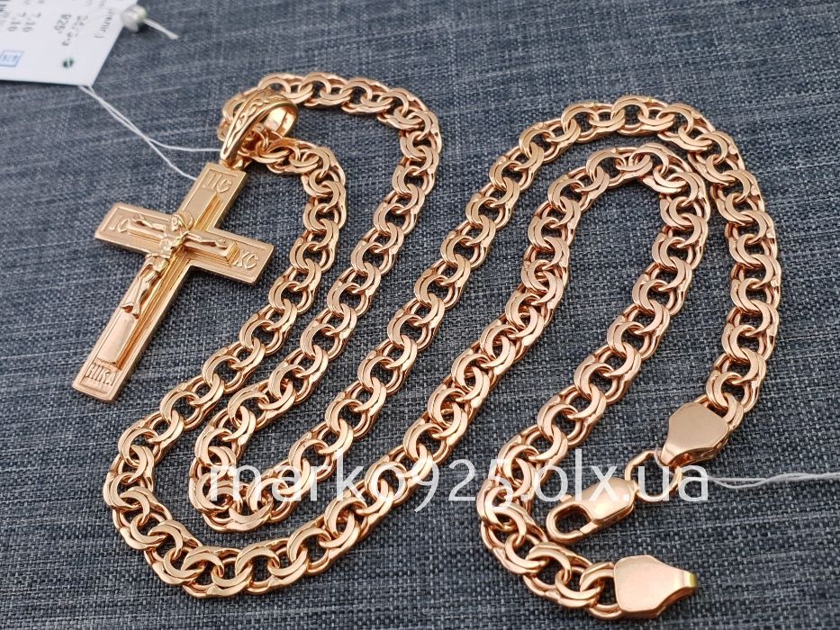 Позолота Серебряная цепочка и крестик Ланцюг позолота і хрестик