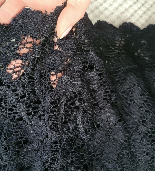 Nowa cudowna granatowa trapezowa sukienka koronkowa długi rękaw r.38 M