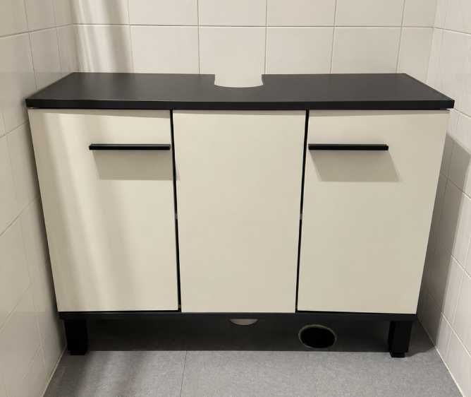 Móvel de Casa de Banho 80 cm | Branco e Antracite | Bom Estado | Viseu
