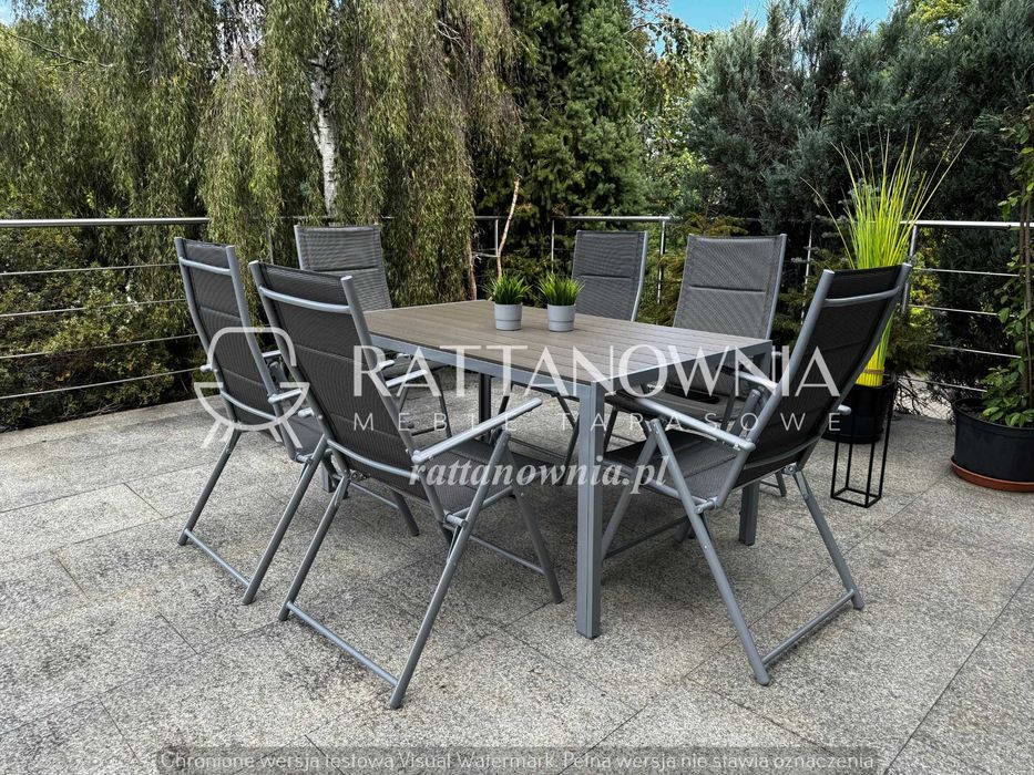 Aluminiowy Zestaw Mebli Ogrodowych Obiadowy z Regulowanymi Krzesłami