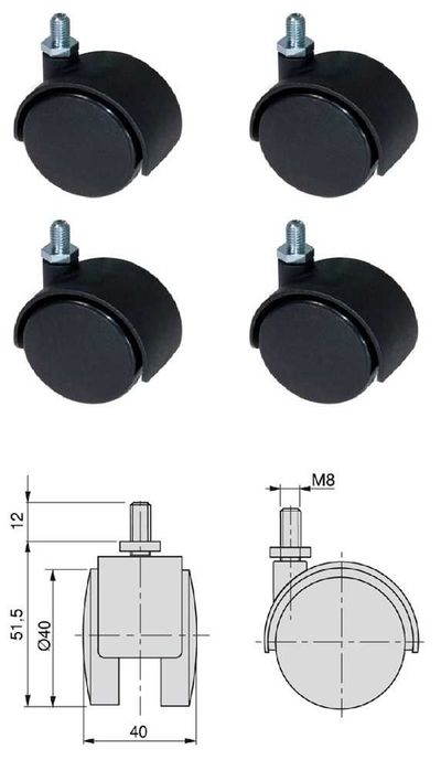 Emuca Kit de 4 Rodas para móveis