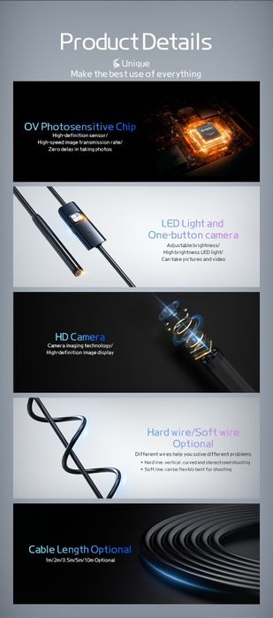 Ендоскоп 5.5мм 2 метри камера (ЕНДОСКОП) Бороскоп Android/Windows