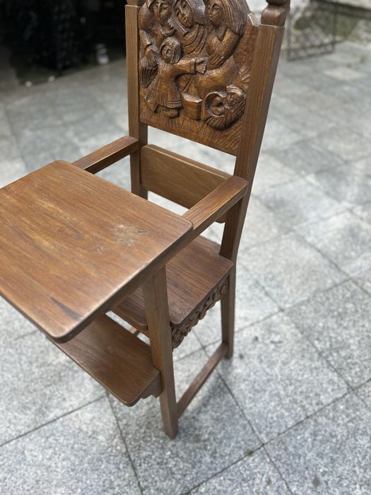 Krzeselko do karmienia dziecka drewniane dąb recznie wykonane