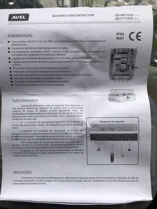 Quadro monofásico para bomba de água poço furo . Schneider - Wilo/Avel