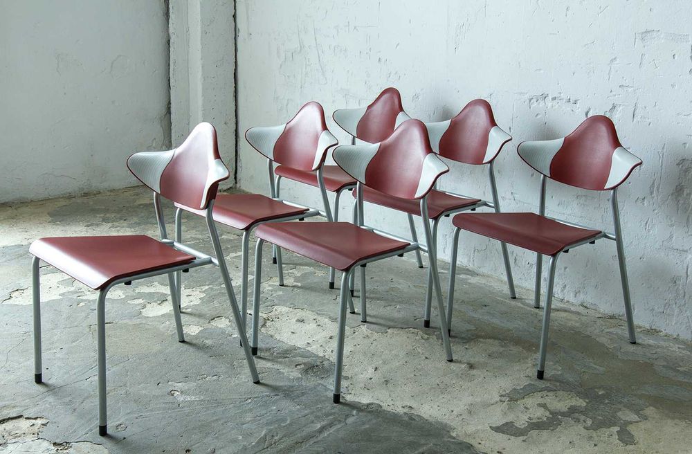 Krzesła drabert vintage design ratro czerwone metalowe białe