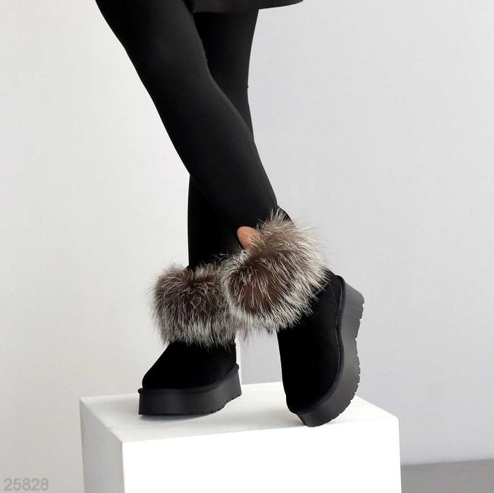 Жіночі замшеві уггі чорні з опушкою , жінчі уггі