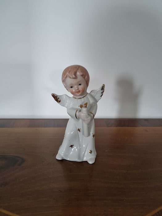 Stara Porcelanowa figurka Aniołka ze świeczką