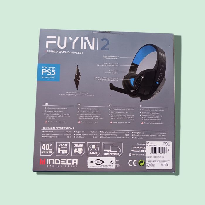 Auscultadores Gaming com fio INDECA Fuyin 2 (Azul e Preto)64738475183874122