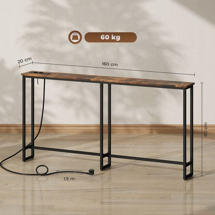 Konsola Homcom odcienie brązu czarne 160 x 80 x 20cm