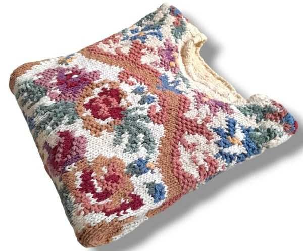 Cottagecore boho sweter ręcznie robiony handmade ramie bawełna 48 50