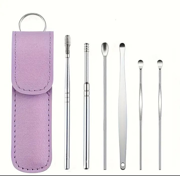 Conjunto/ Set 6 peças em estojo para remoção cera ouvidos NOVO lilás