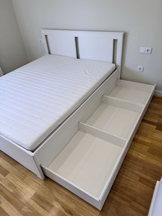Cama 160 x 200 + Gavetões + Estrado + Colchão