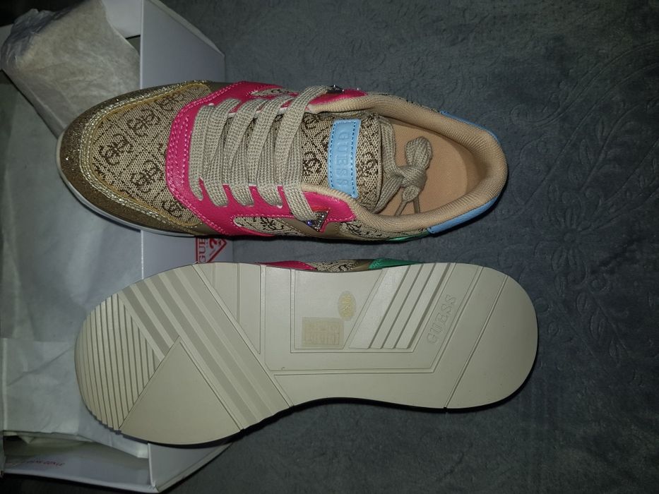 Śliczne złote, brokatowe sneakersy Guess 36, nowe w pudełku