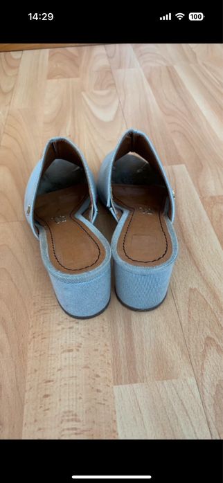 Mule salto alto grosso de tecido jeans - Tamanho 37 Santa Lola