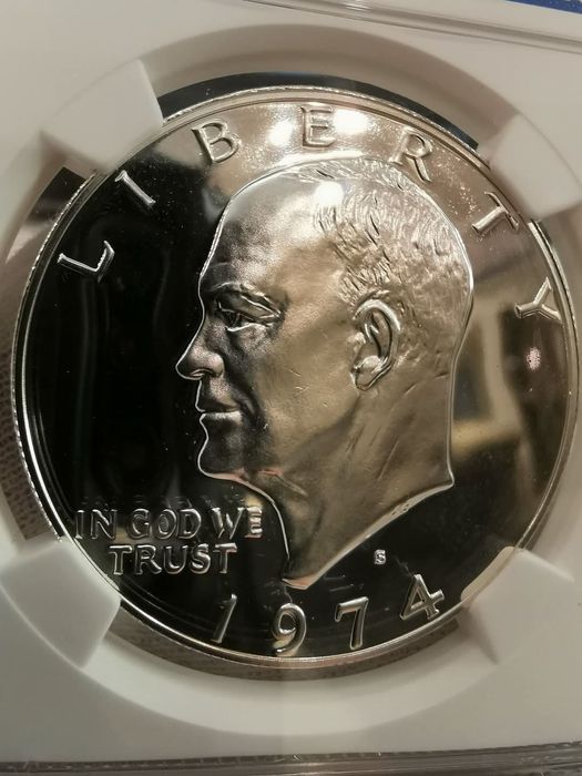 США 1 долар 1974р. Ейзенхауер. СРІБЛО. СЛАБ NGS PF68