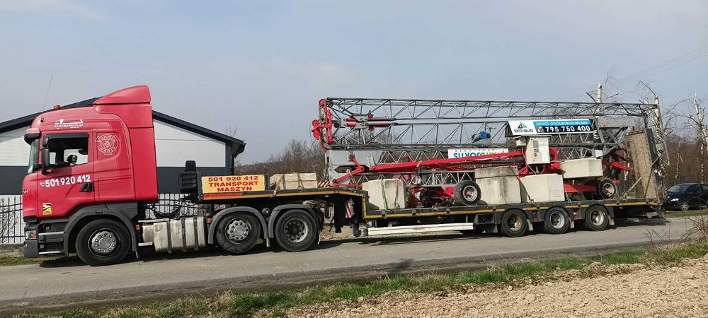 Transport maszyn, laweta niskopodwoziowa, przerzuty maszyn podczołgówa