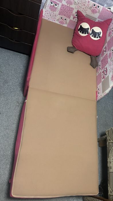 Дитячий диван ліжко софа Сова рожевий з відділом для білизни