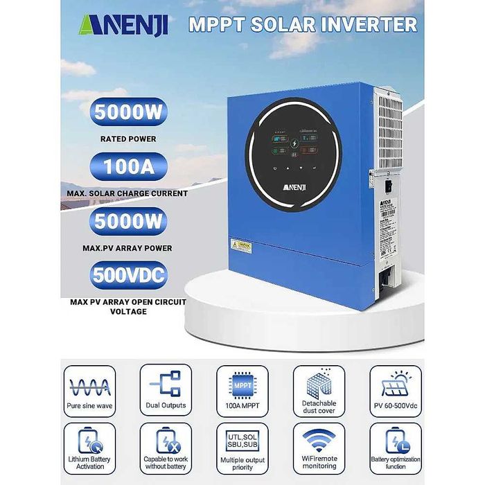 Комплект 5 кВт + 5.1 кВт*г інвертор Anenji Datouboss LiFePO4 48V/100Ah