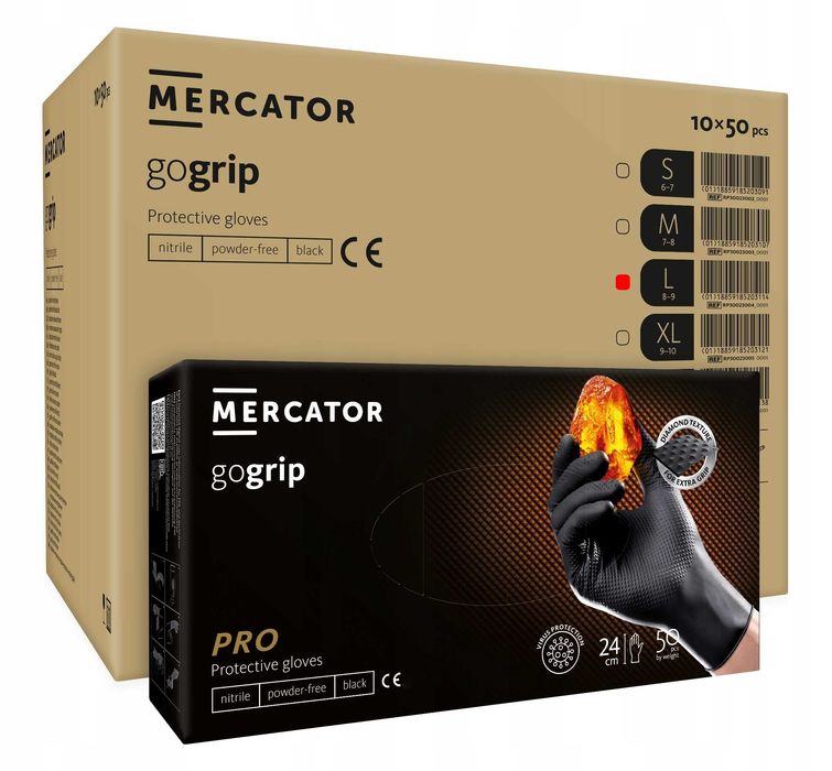 Rękawice nitrylowe 50 szt. 9-l gogrip black - 10 op.