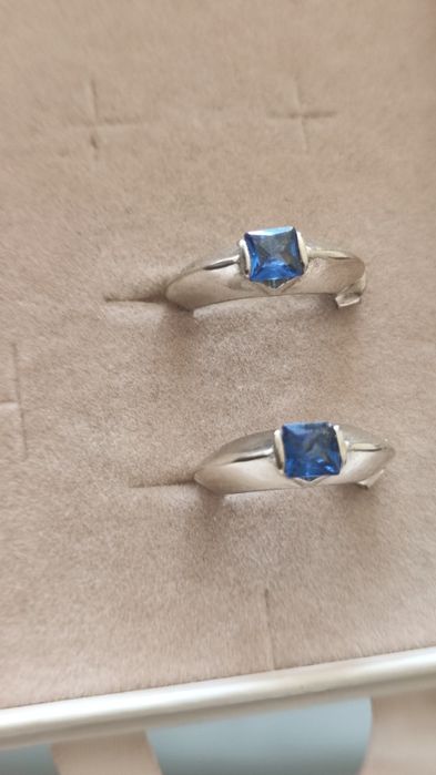 Kolczyki srebrne, 925, Polska, niebieskie oczka