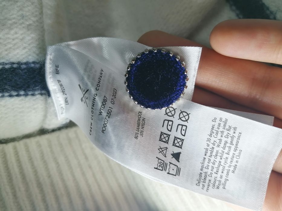 Sweter Crew Clothing 80% Wełna Lambswool Paski Breton Navy