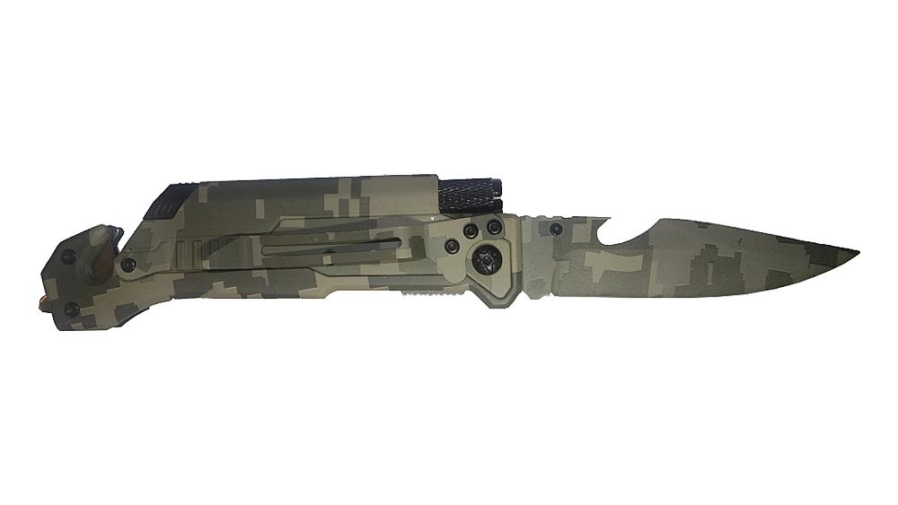 Nóż ratunkowy bezpieczeństwa 6w1 camo/moro Kandar