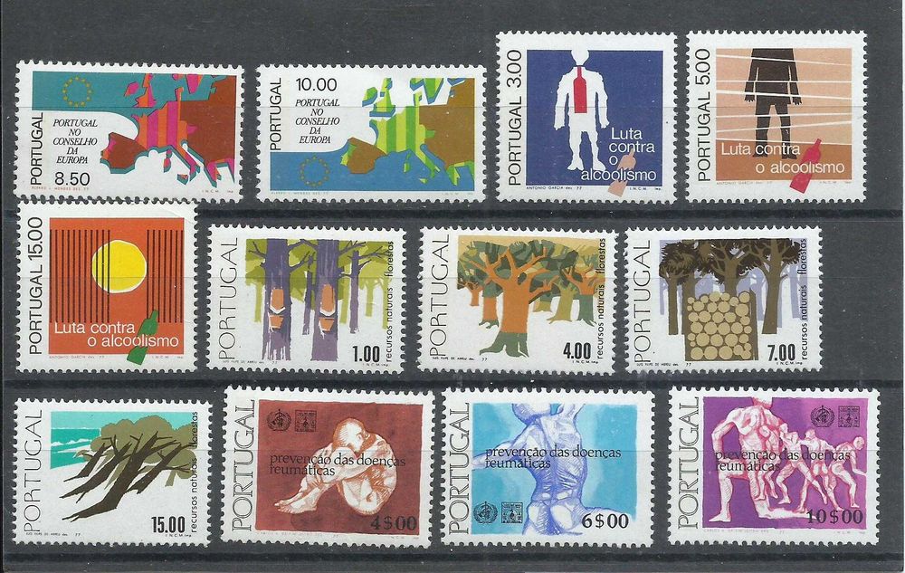 Selos portugueses – Ano 1977 completo, 40 selos - novos
