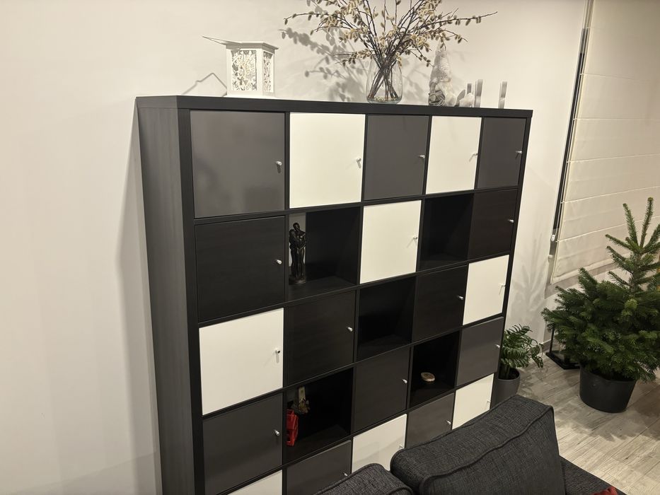 Regał IKEA  Kallax 5x5 czarny brąz 182x182 wraz z wkladami